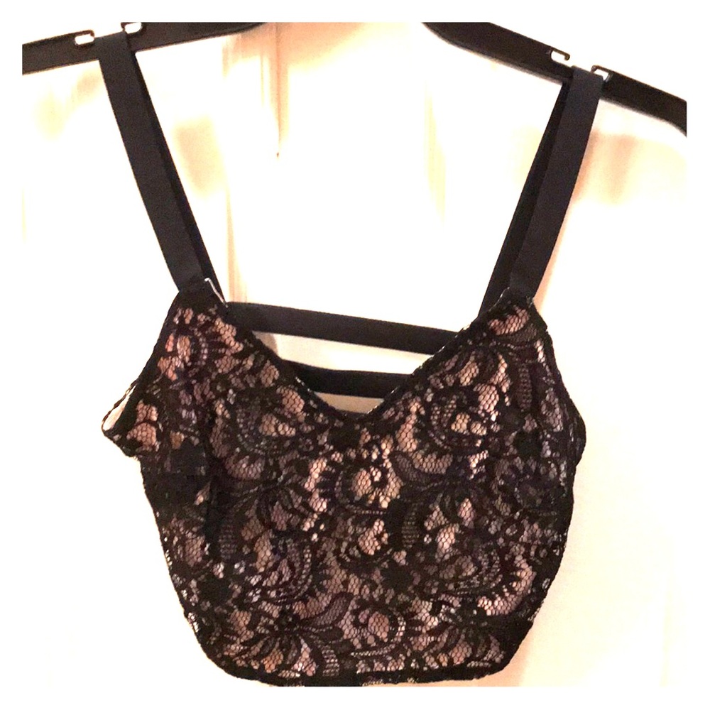 Black and Light Pink Lace Crop Top